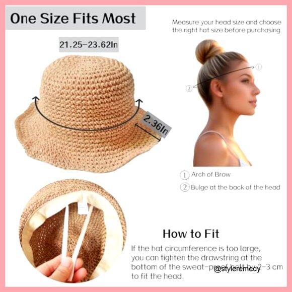 Foldable Packable Floppy Crochet Sun Hat, 100% Paper Straw, Wide Brim main image 5